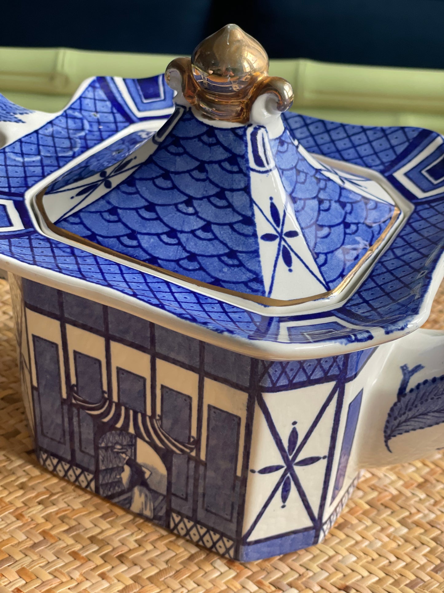Vintage Blue & White 'Burleigh' Pagoda Teapot