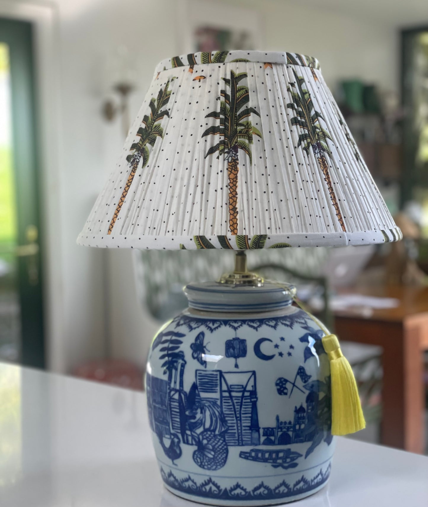 Palm & Polkadot Block-Printed Lamp Shade