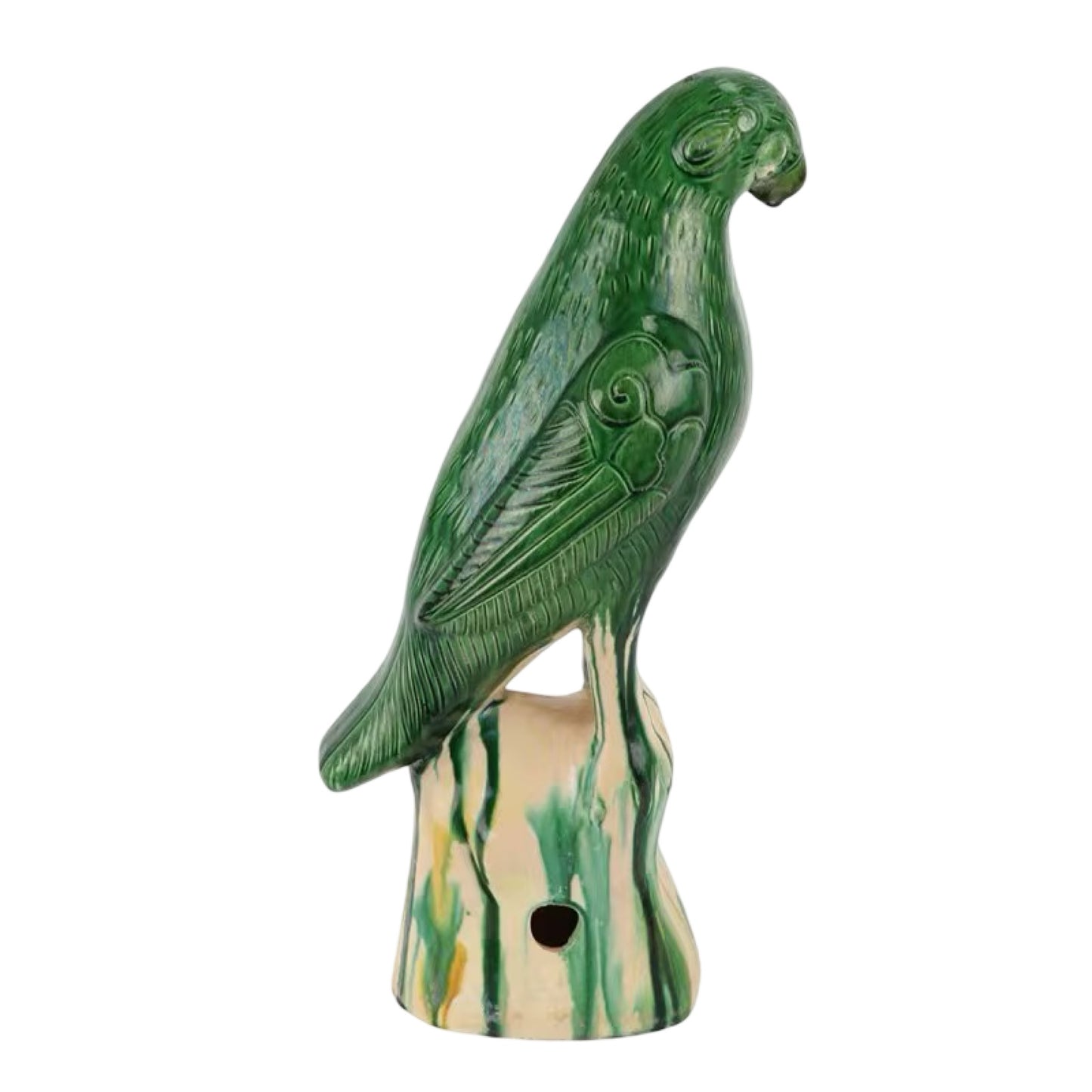 Green Ceramic Parrot Figurines - Pair