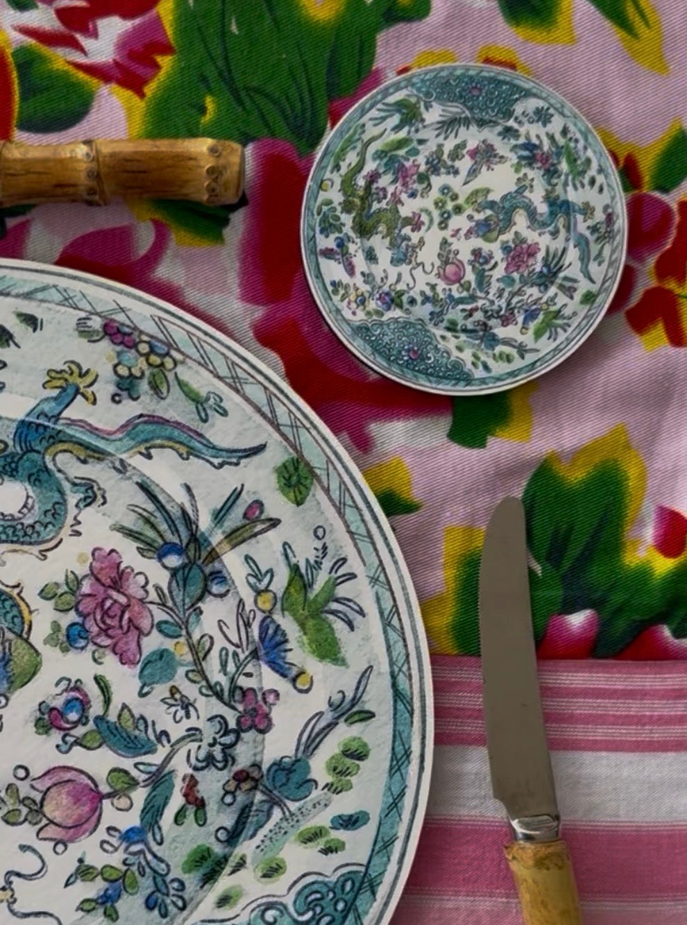 Antique Chinese Plates Coaster Set - Coloured