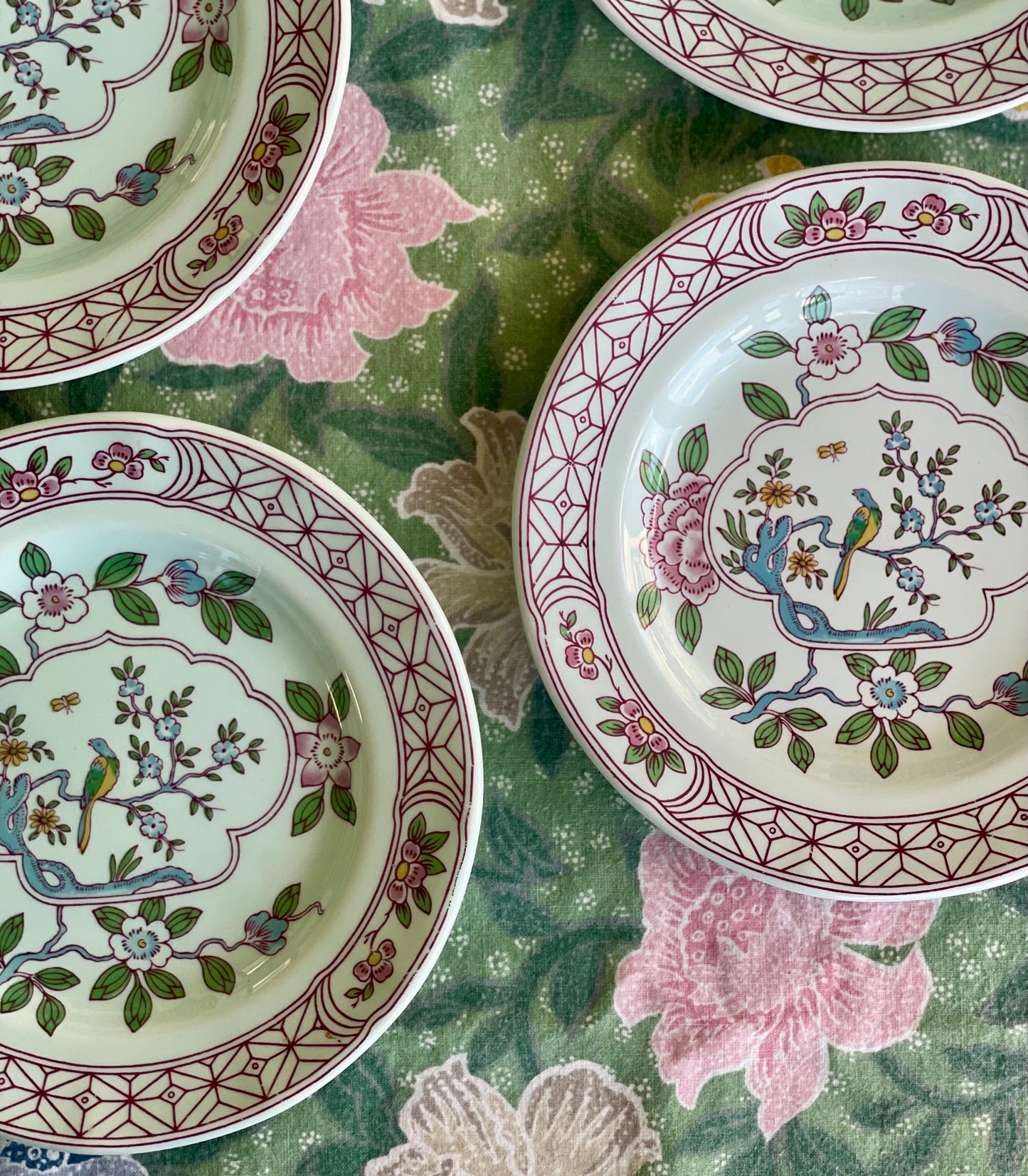 Vintage 'Singapore Bird' Side Plates: set of 4