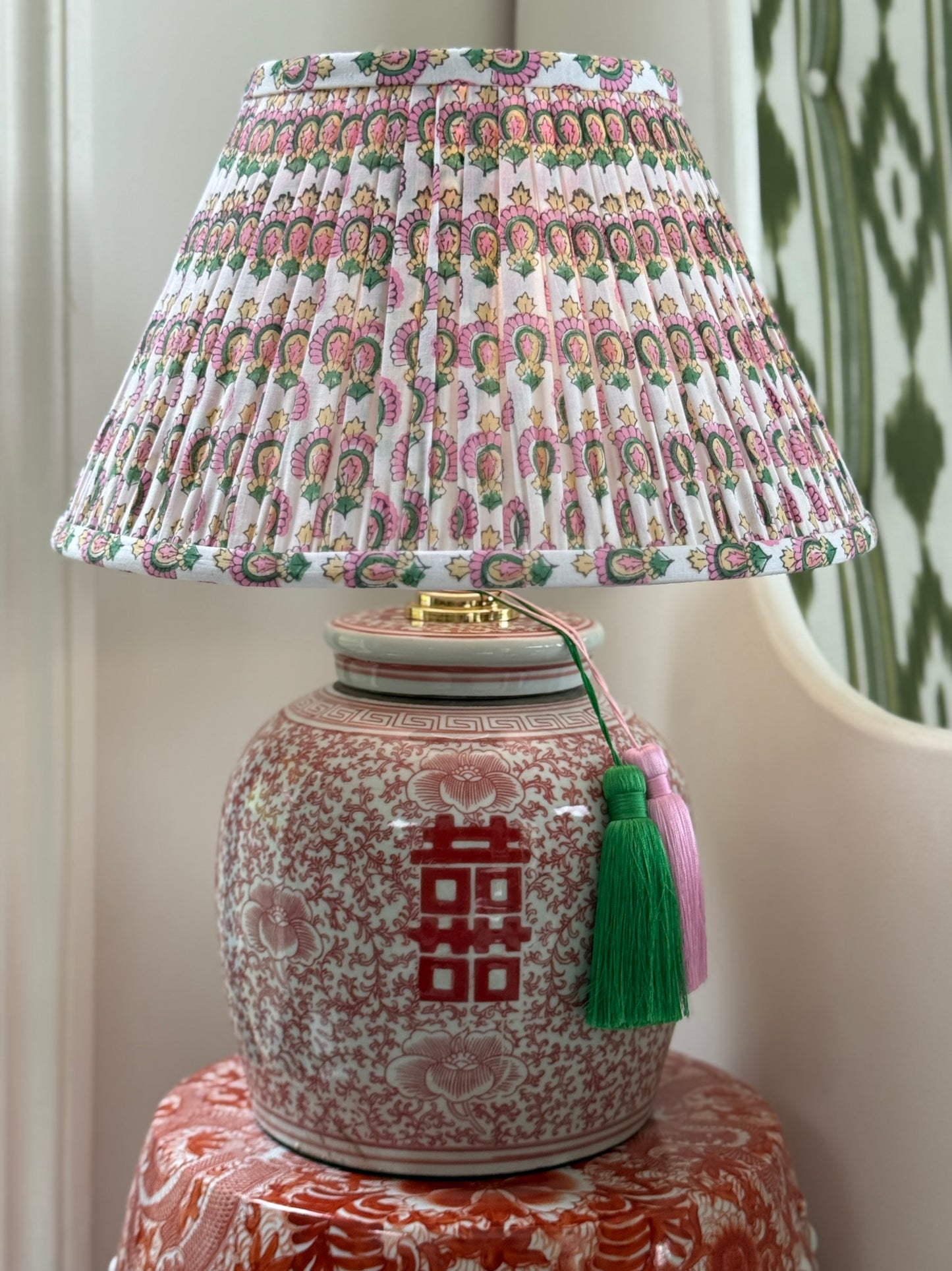 Coral Double Happiness Ginger Jar Lamp