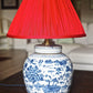 Ruby Thai Silk Gathered Lamp Shade with magpie ginger jarbase