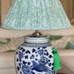 Sage Block-Print Cotton Gathered Lamp Shade with Pheasant base