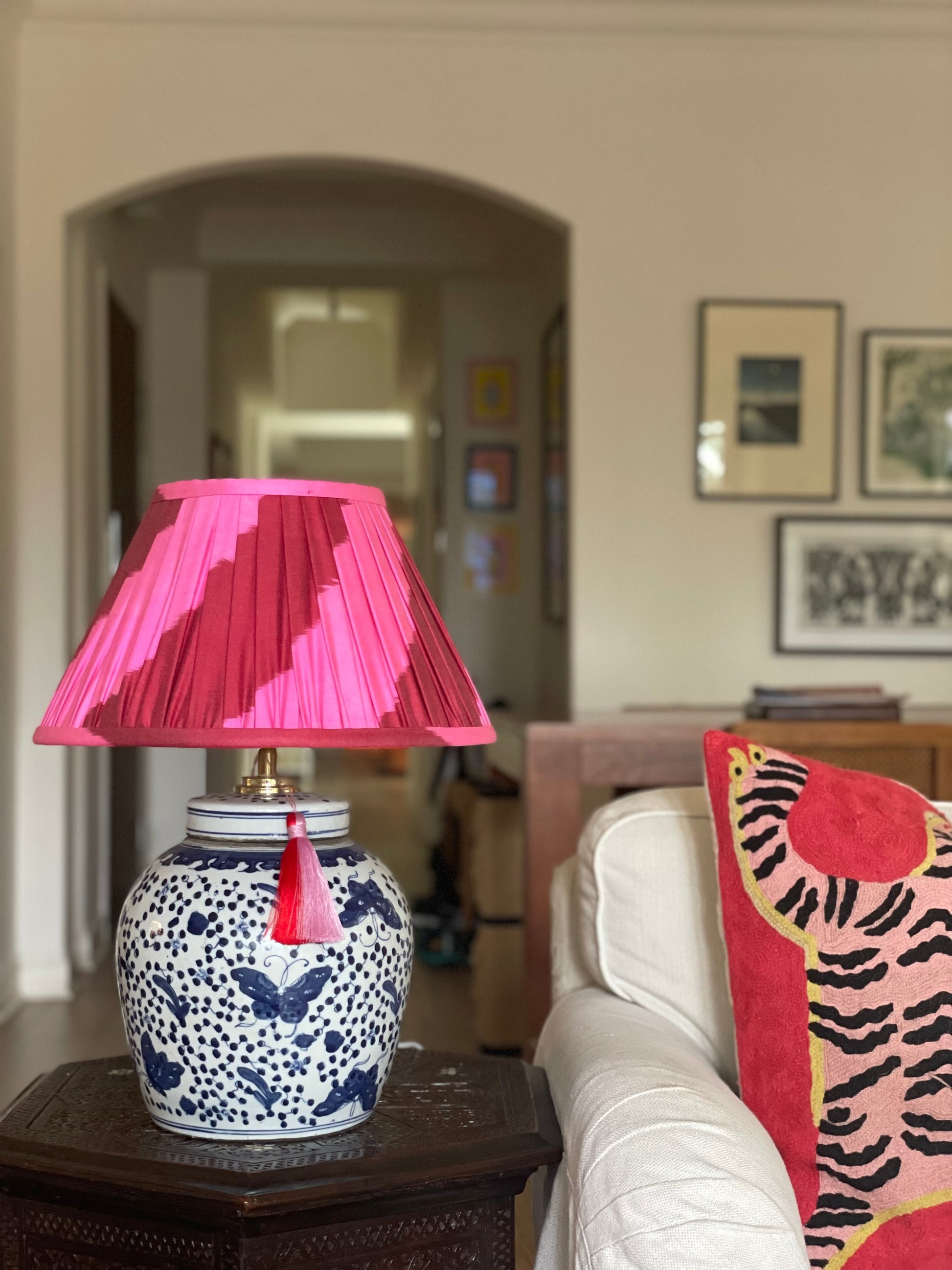 Punch Silk IKat Lamp Shade with Butterflies ginger jar lamp