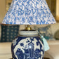Santorini Block-Print Cotton Gathered Lamp Shade with Blue Vase base