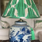 Shamrock Silk IKat Lamp Shade with Bird ginger jar lamp base