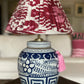 Garnet Silk Ikat Gathered Lamp Shade with Ruyi lamp base