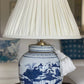 Buttermilk Gathered Linen Lamp Shade with Village base