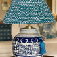 Azure Block-Print Cotton Gathered Lamp Shade with Ruyi Lamp