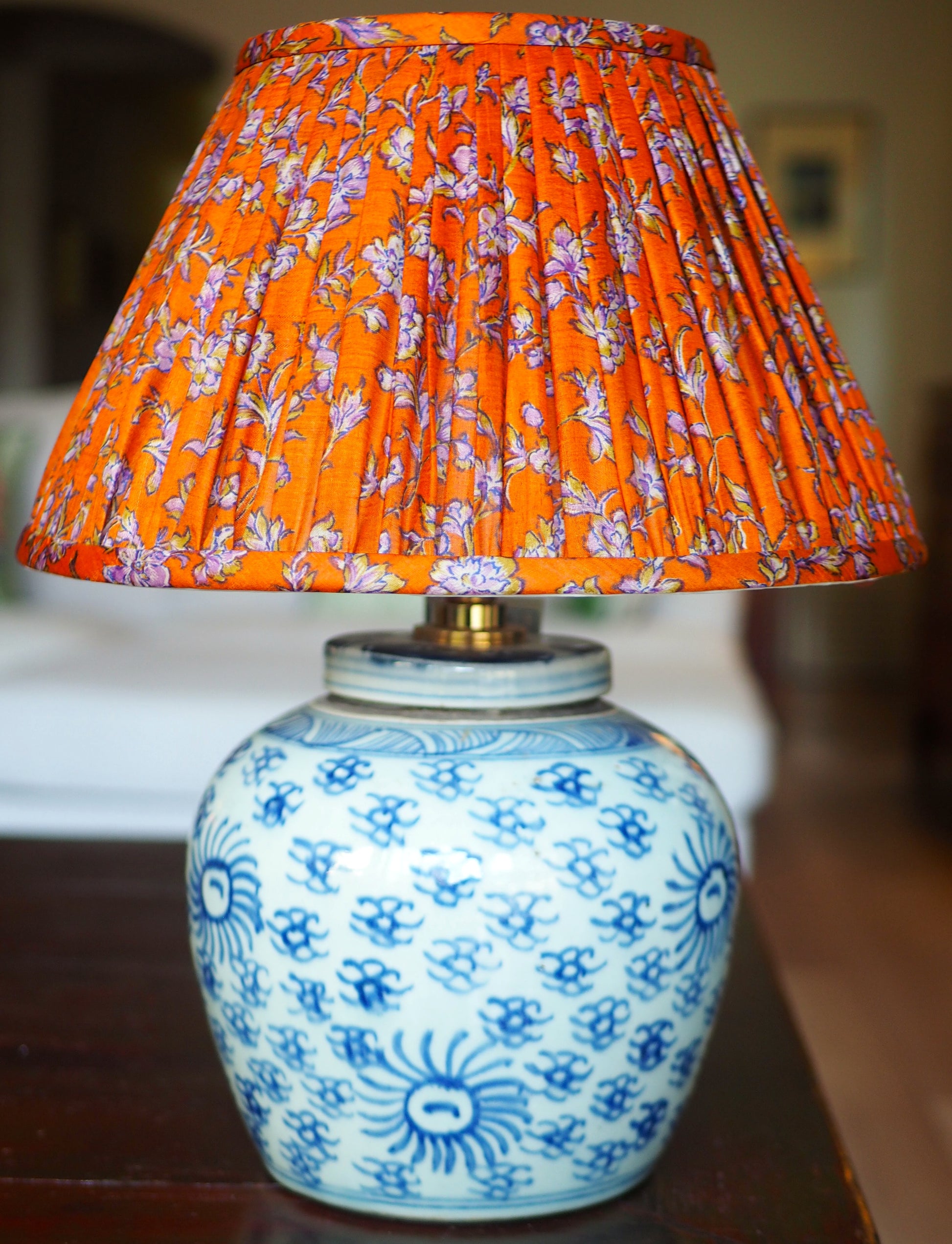 sun ginger jar base with varanasi silk sari lamp shade